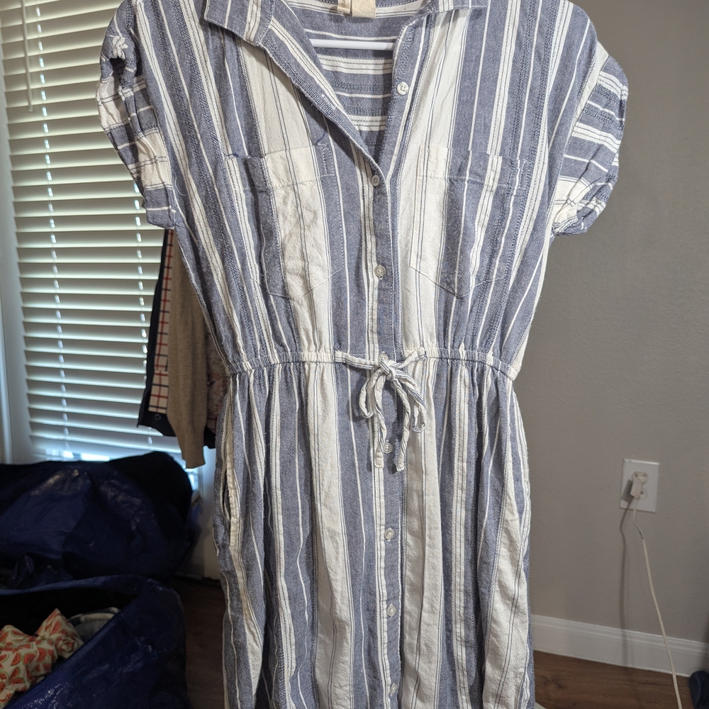Japna Navy and White Striped Midi Dress